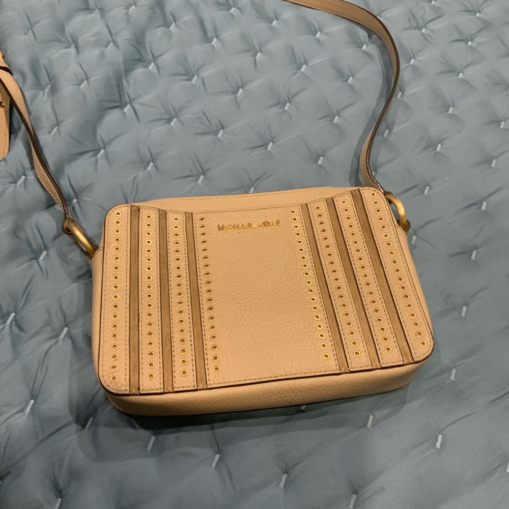 Michael Kors Tan Leather Crossbody Bag with Embossed Design